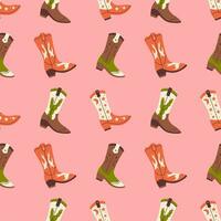 Vector seamless pattern with different cowboy boots. Wild west and Texas concept. Western retro background. Rodeo print.