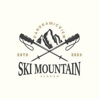 Ski Sport Logo, Winter Snow Sports Design Retro Vintage Vector Illustration