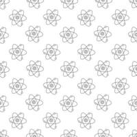 Atomic model seamless pattern. Vector doodle hand drawn illustration on white background. Atomic physics science.