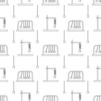Spring loaded pendulum and Newton's cradle seamless pattern. Vector doodle hand drawn illustration on white background. Physics science dynamics.