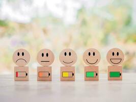 Emotion facce and status of battery charging with emotion face level. photo