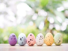 Multicolor of Easter eggs with nature background for Easter day concept. photo