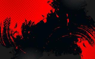 Grunge brush background in black and red colors with halftone effect vector