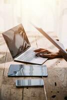 Business Man Financial Inspector and Secretary Making Report, Calculating or Checking Balance. Internal Revenue Service Inspector Checking Document Audit Concept photo