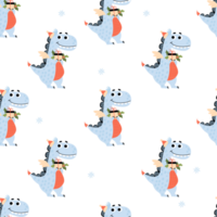 Seamless pattern. Christmas  dragon with gift png