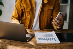 Business Man Financial Inspector and Secretary Making Report, Calculating or Checking Balance. Internal Revenue Service Inspector Checking Document Audit Concept photo