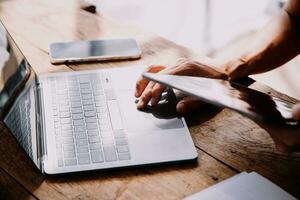 Business Man Financial Inspector and Secretary Making Report, Calculating or Checking Balance. Internal Revenue Service Inspector Checking Document Audit Concept photo