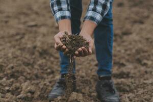 Symbol heart earth day. Handful of dirt hands heart shape. Farm organic earth. Farmer hands soil ground earth dirt garden soil farm ground. Male hands full of fertile land field agriculture concept photo