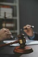 Customer service good cooperation, Consultation between a Businessman and Male lawyer or judge consult having team meeting with client, Law and Legal services concept. photo