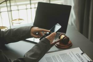 Customer service good cooperation, Consultation between a Businessman and Male lawyer or judge consult having team meeting with client, Law and Legal services concept. photo