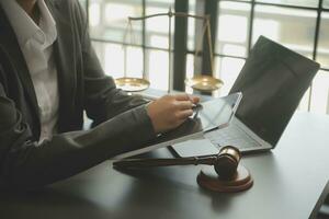 Customer service good cooperation, Consultation between a Businessman and Male lawyer or judge consult having team meeting with client, Law and Legal services concept. photo