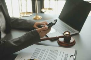 Customer service good cooperation, Consultation between a Businessman and Male lawyer or judge consult having team meeting with client, Law and Legal services concept. photo