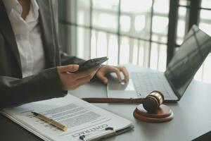 Customer service good cooperation, Consultation between a Businessman and Male lawyer or judge consult having team meeting with client, Law and Legal services concept. photo
