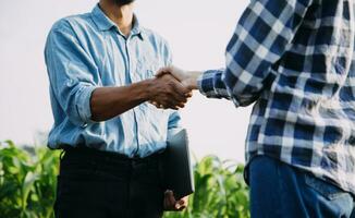 Agriculturist utilize the core data network in the Internet from the mobile to validate, test, and select the new crop method. Young farmers and tobacco farming photo