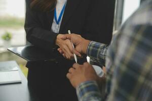 Business handshake for teamwork of business merger and acquisition,successful negotiate,hand shake,two businessman shake hand with partner to celebration partnership and business deal concept photo
