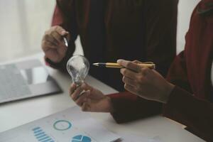 Inspiration. hand hold light bulb for good idea. brainstorming creative idea. photo