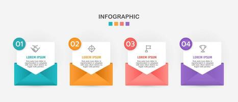 4 options Infographic open mail design template for business. Vector illustration.