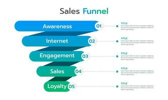 Sales funnel Infographic design template 5 steps to success. Vector illustration.