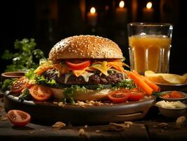 AI Generative Handmade hamburger fastfood delicious photo