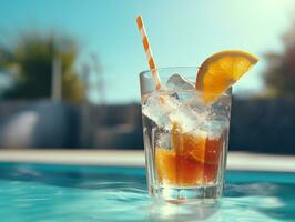 ai generativo verano frío bebida foto en piscina