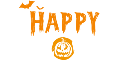 Happy Halloween horror text styling with bats and Jack-o-lantern pumpkin decoration, PNG file no background