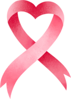 Pink ribbon breast cancer awareness symbol in heart shape, PNG file no background