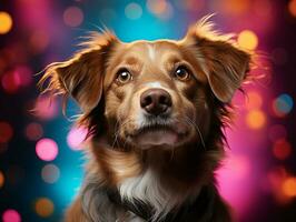 Ai Generated Cute dog with colorful background photo