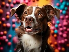 Ai Generated Cute dog with colorful background photo