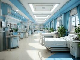 Ai Generated Bright blue and white colors hospital photo