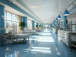 Ai Generated Bright blue and white colors hospital photo