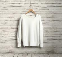 blanco suéter Bosquejo con ladrillo antecedentes ai generar foto