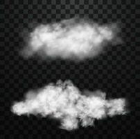 White realistic fluffy clouds or fog or smoke on transparent background vector