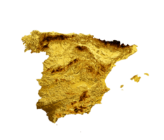 Spanje kaart gouden metaal kleur hoogte kaart 3d illustratie png