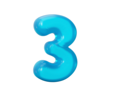 Blue jelly digit 3 three Jelly colorful alphabets numbers for kids 3d illustration png