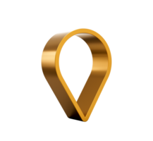 ícone de ponteiro de ouro, símbolo de localização. gps, viagens, navegação, conceito de posição de lugar. ilustração 3D png