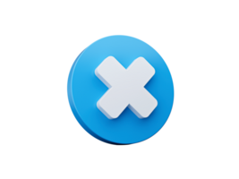 Cross sign or multiply 3d icon on blue button circle shape  3d illustration png