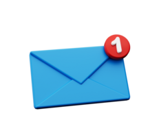 Blue mail envelope with red marker message. Envelope falling on the ground. Email notification. 3D illustration png