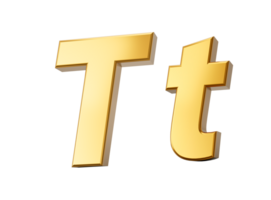 3d letter T in gold metal , capital and small letter 3d illustration png