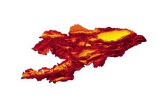 Kyrgyzstan carta geografica con il bandiera colori rosso e giallo ombroso sollievo carta geografica 3d illustrazione png