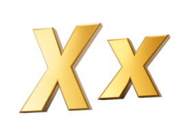 3d letter X in gold metal , capital and small letter 3d illustration png