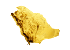 Saudi Arabia Map Golden metal Color Height map 3d illustration png