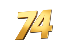 Gold number 74 Seventy four shiny 3d number made of gold 3d illustration png