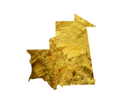 Mauretanien Karte golden Metall Farbe Höhe Karte 3d Illustration png