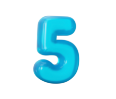 Blue jelly digit 5 Five Jelly colorful alphabets numbers for kids 3d illustration png