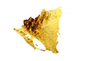 Nicaragua Karte golden Metall Farbe Höhe Karte 3d Illustration png