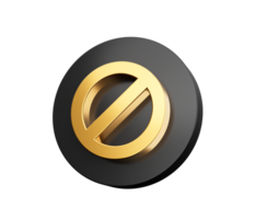 Gold Banned icon button and no or wrong symbol 3D illustration png