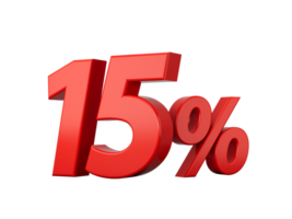 3d Red 15 percent  Fifteen Percent Sign 3d illustration png