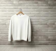 White sweater Mockup With brick Background ai generate photo