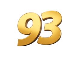 oro numero 93 novanta tre . brillante 3d numero fatto di oro 3d illustrazione png