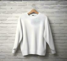 White sweater Mockup With brick Background ai generate photo